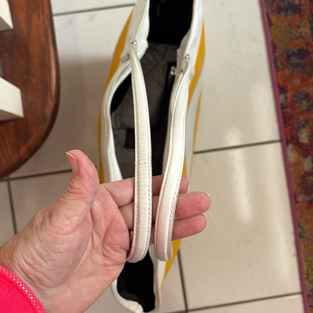 Coach  Tote  striped  yellow/white PVC   leather & patent leather trim
30511 EUC - Picture 7 of 17
